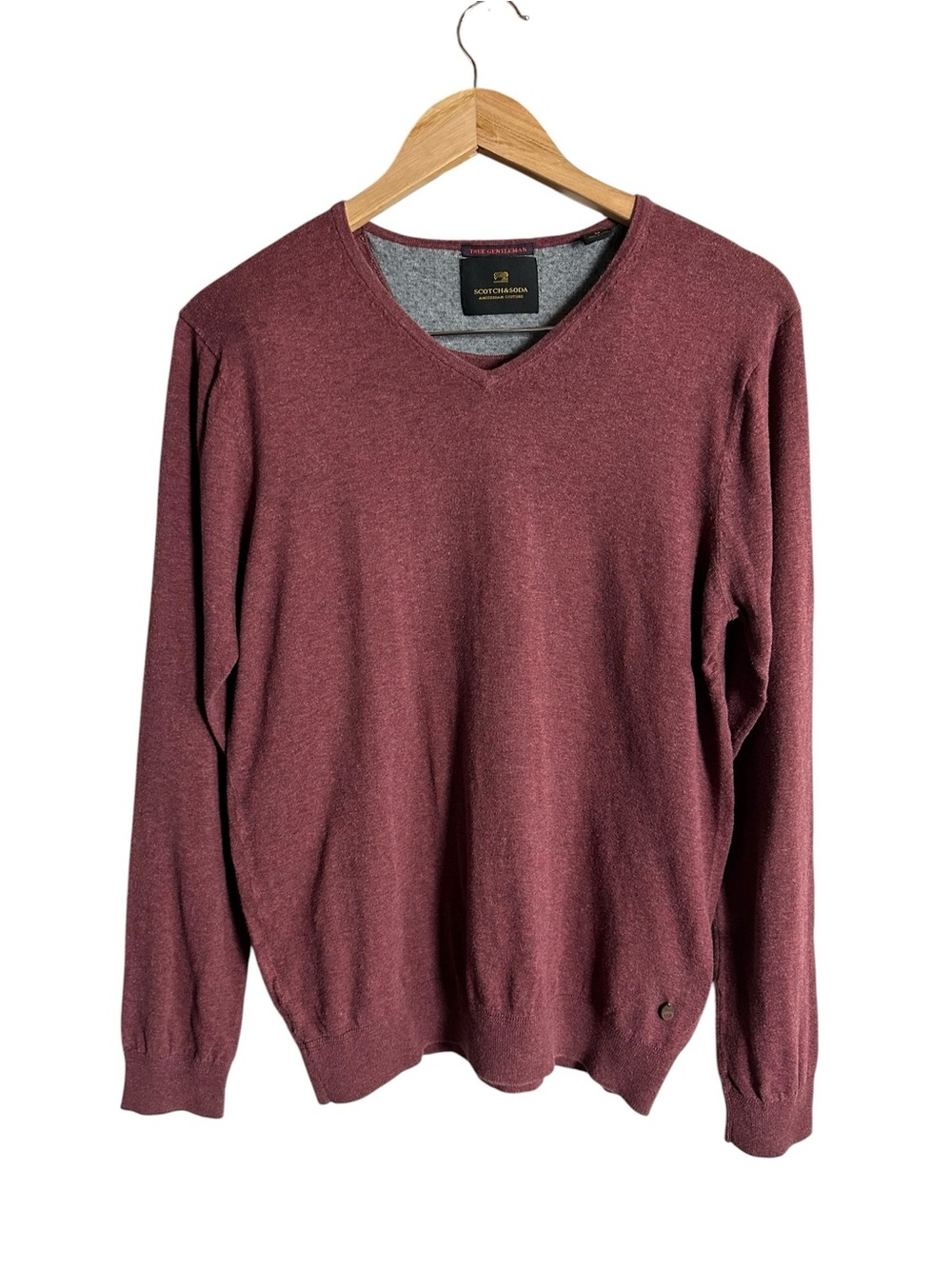 Scotch & Soda Burgundy Cotton V Neck Sweater M